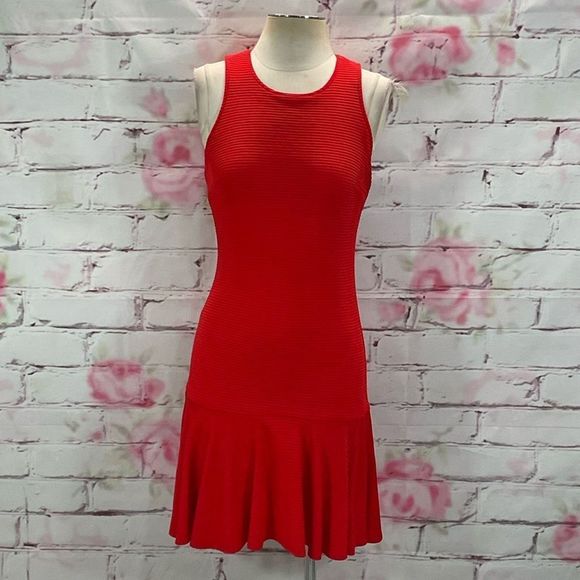 Trina Turk red sleeeveless ribbed flare hem dress - Picture 2 of 11